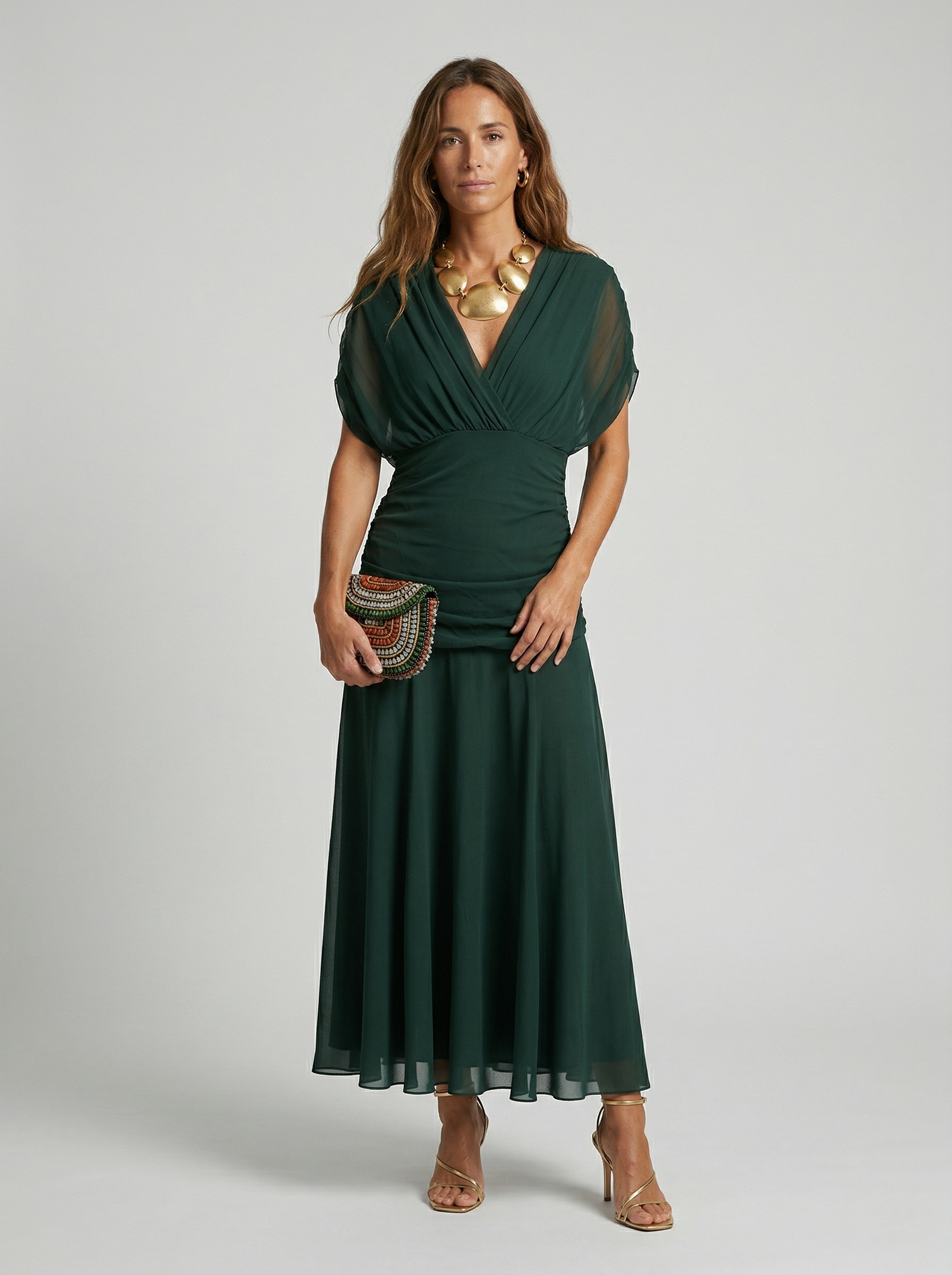 Long dress with V-neck