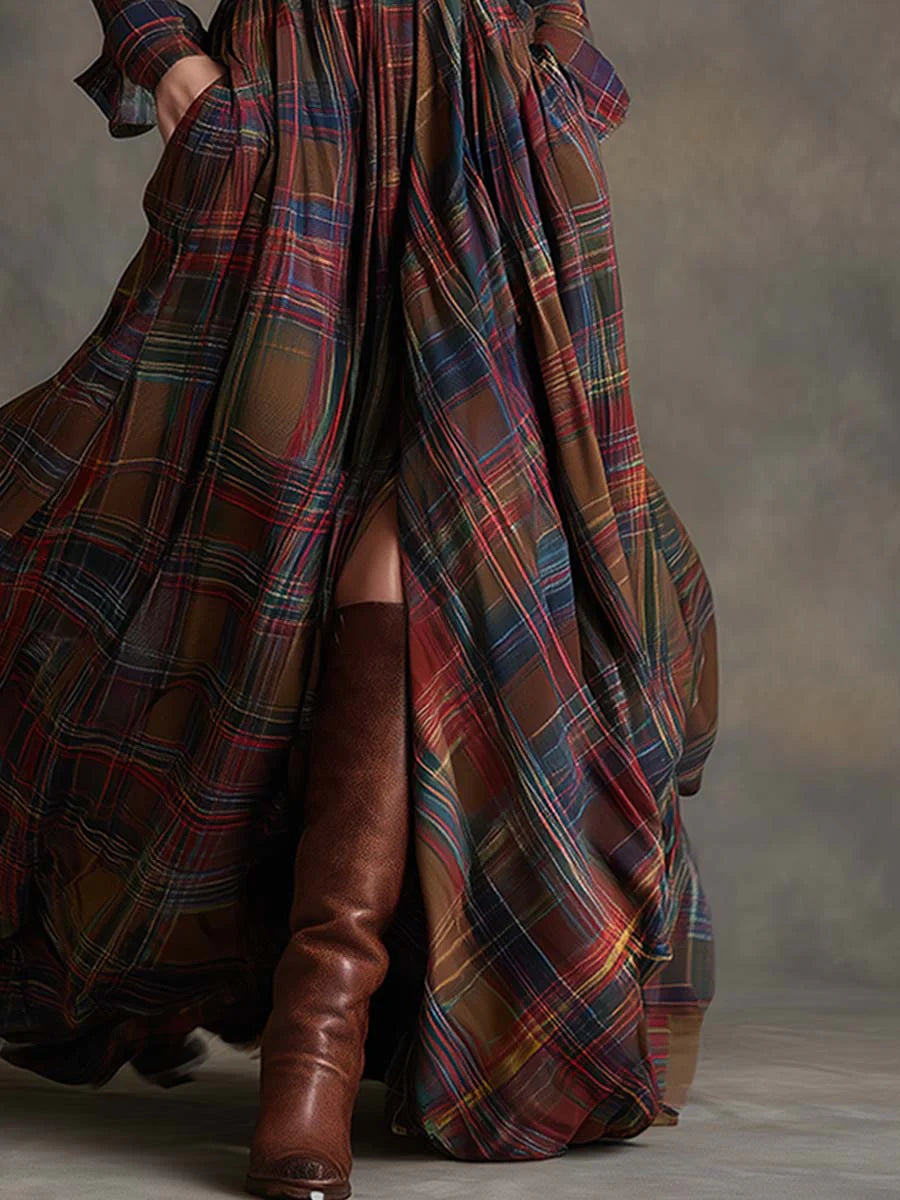 Beatriz | Long Checked Dress with Belt