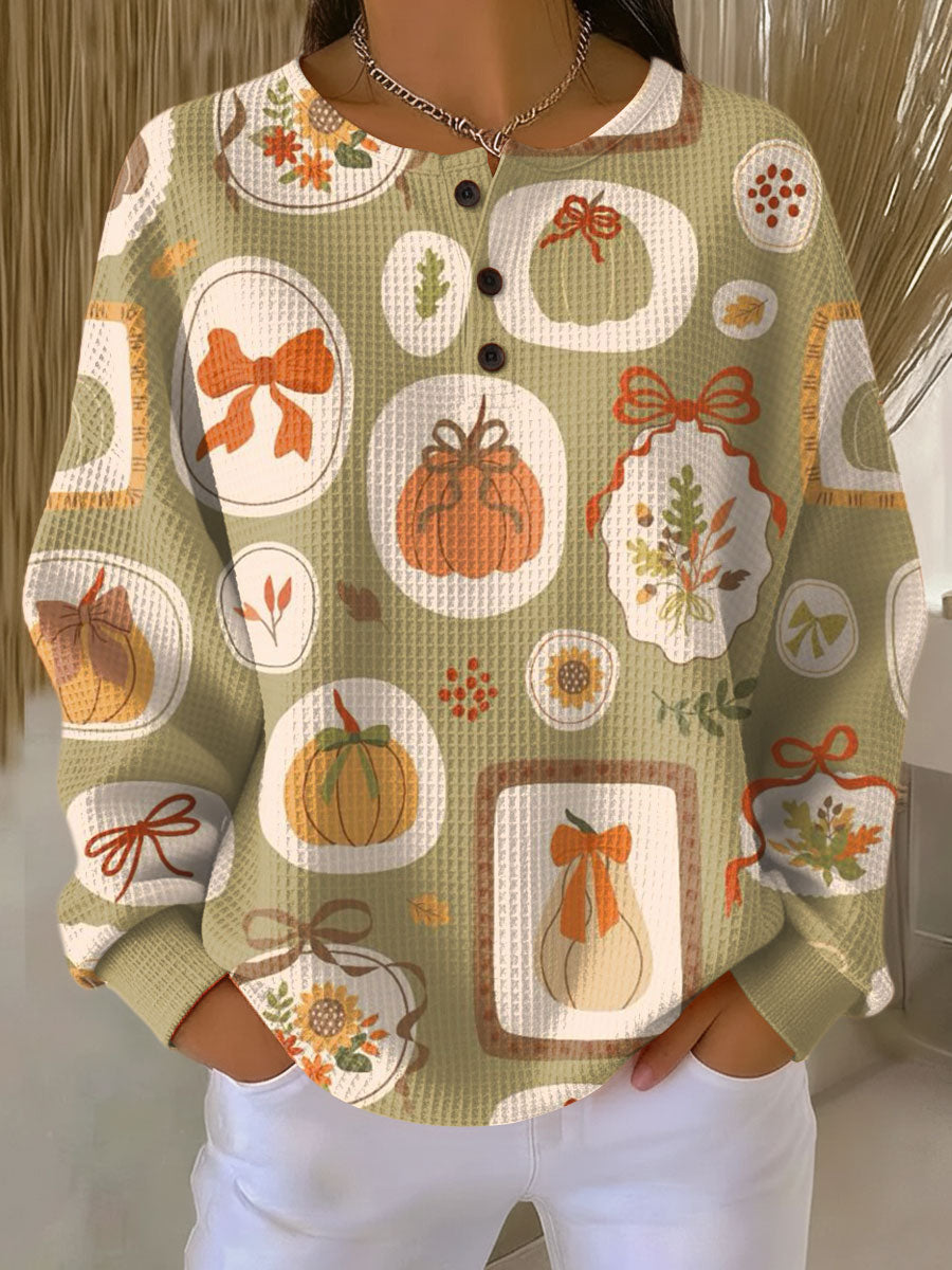 Freja | Autumn Sweater with Ribbons and Pumpkin