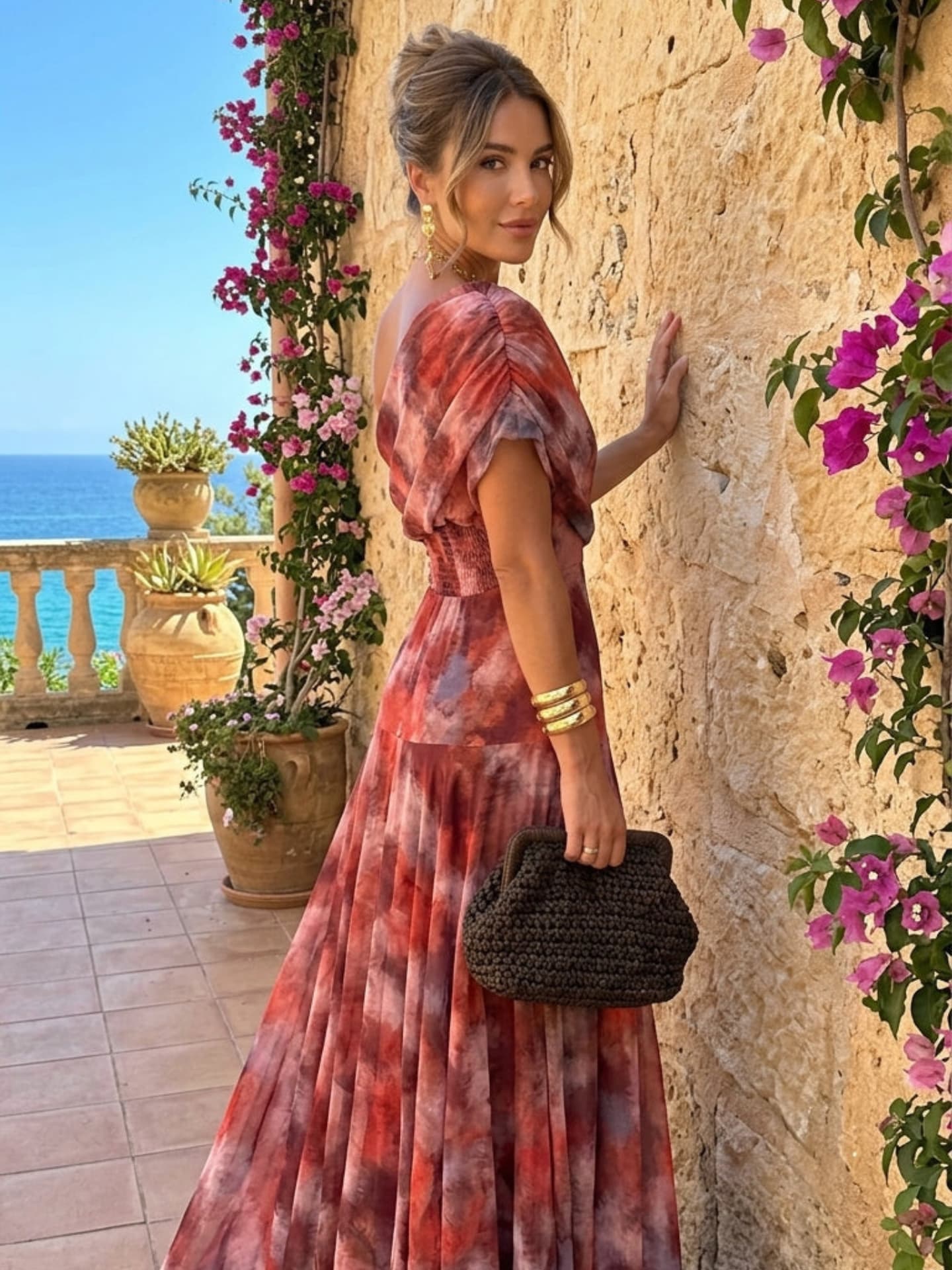 Long Dress Off-Shoulder Watercolor