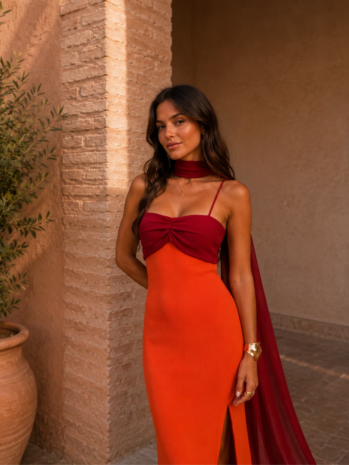 Bicolor Draped Long Dress