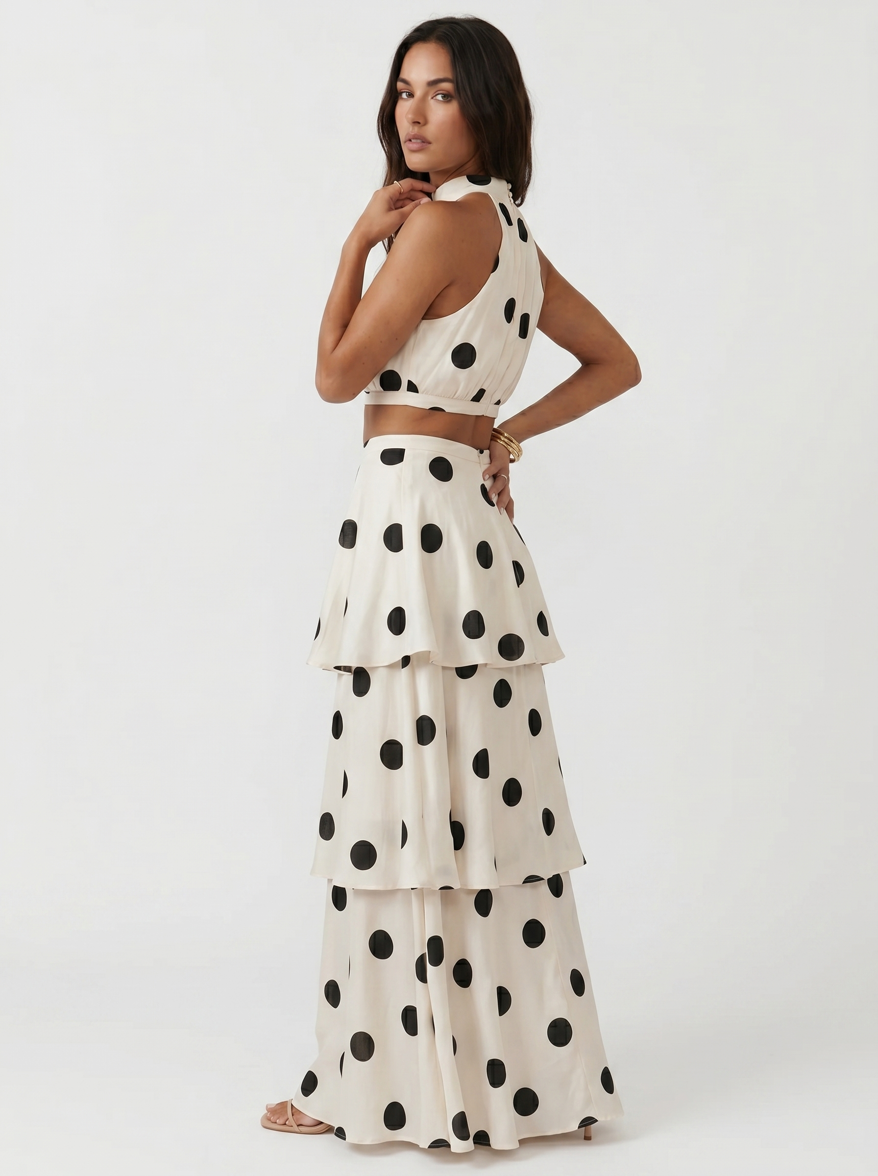 Polka dot top and long skirt set