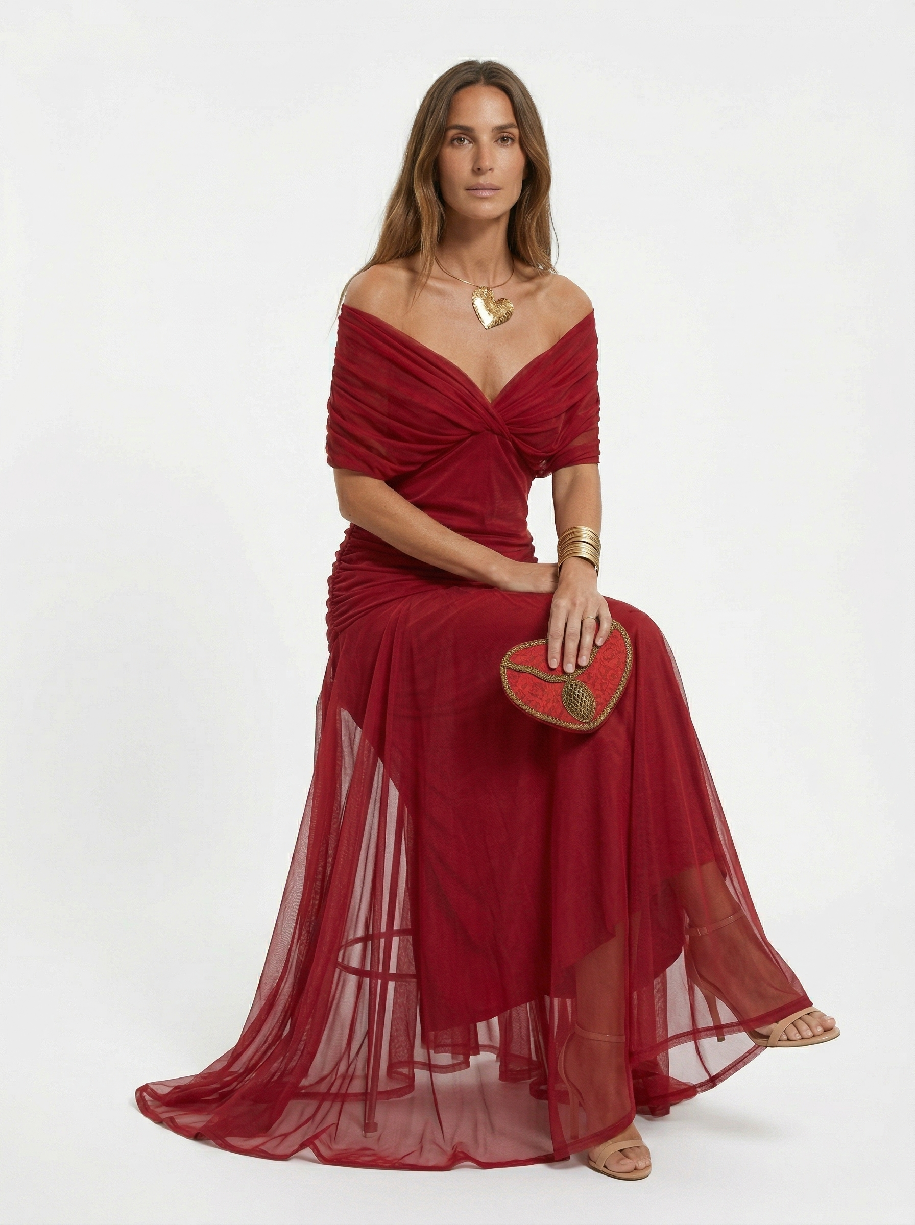 Long dress with V-neck