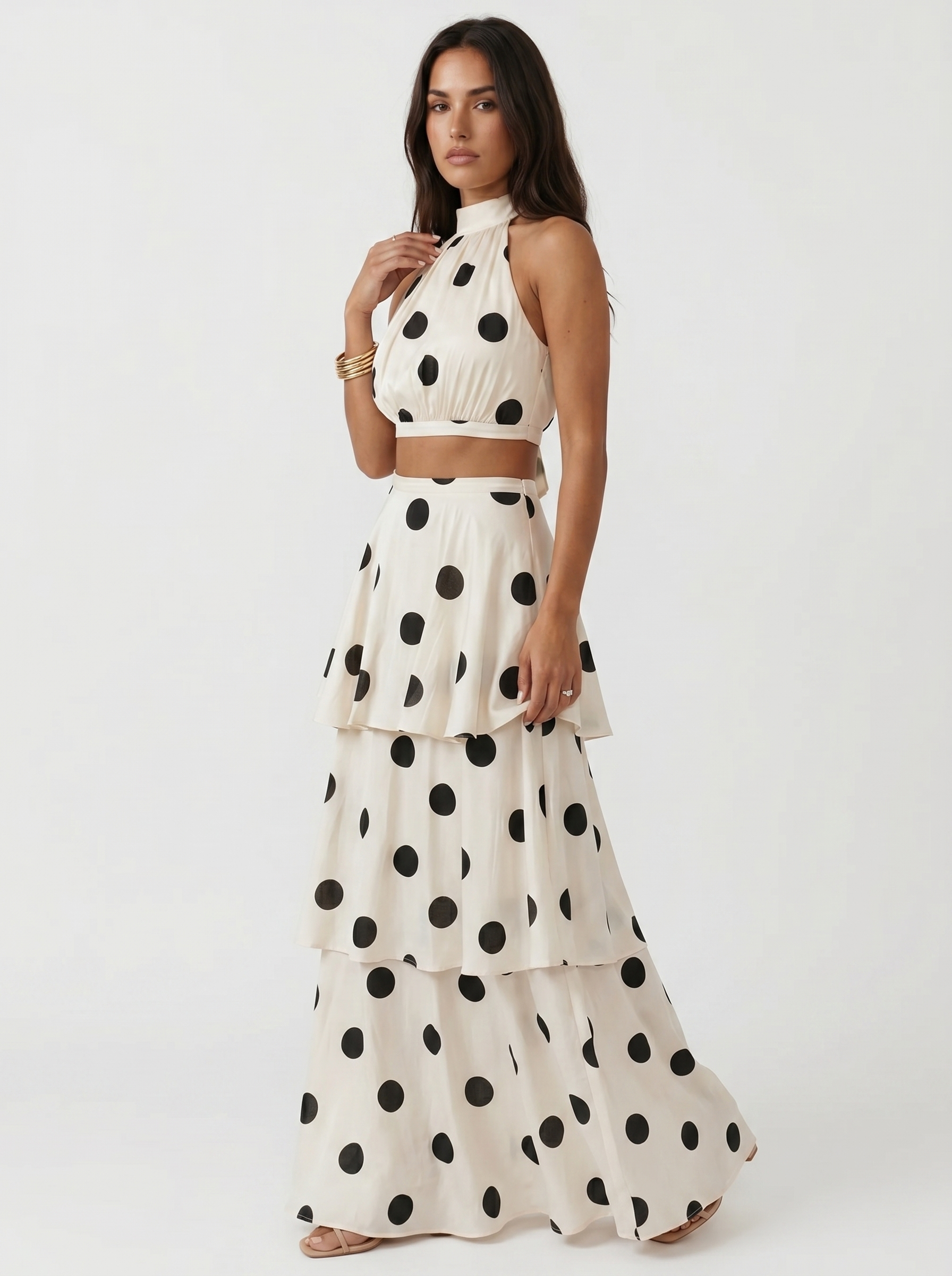 Polka dot top and long skirt set