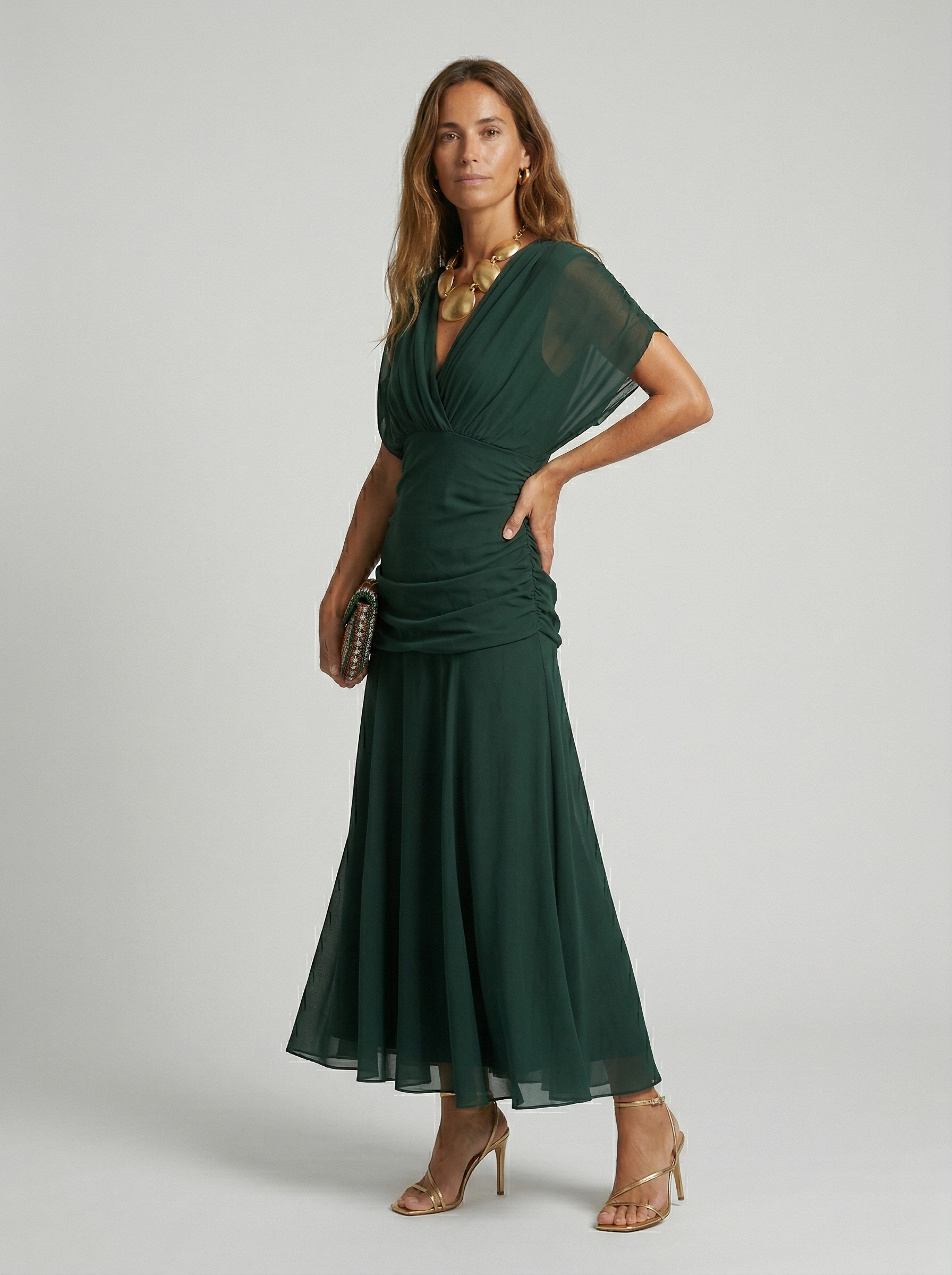 Long dress with V-neck