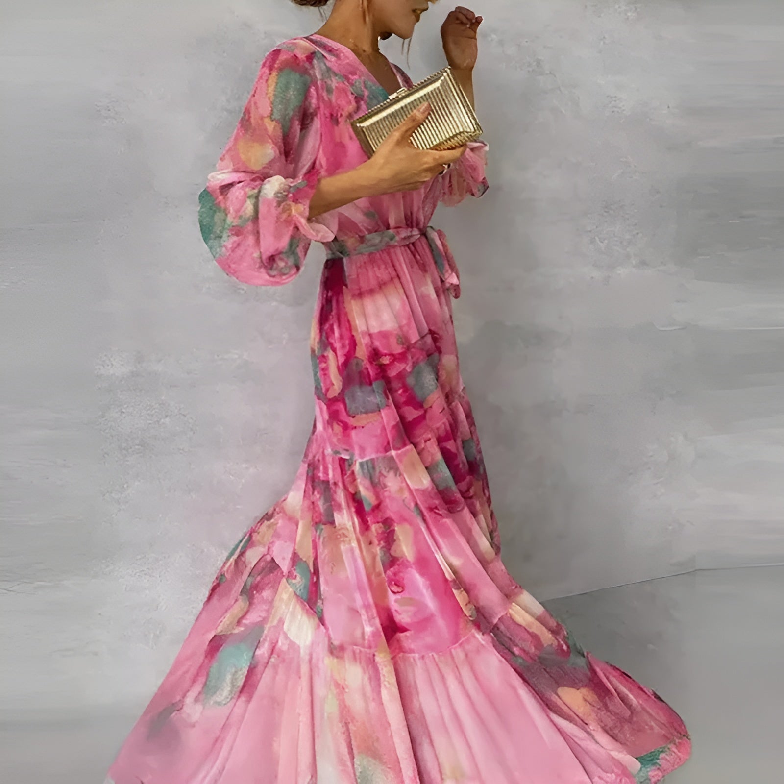 LUCIA | Long Summer Dress with Floral Pattern and Adjustable Silhouette