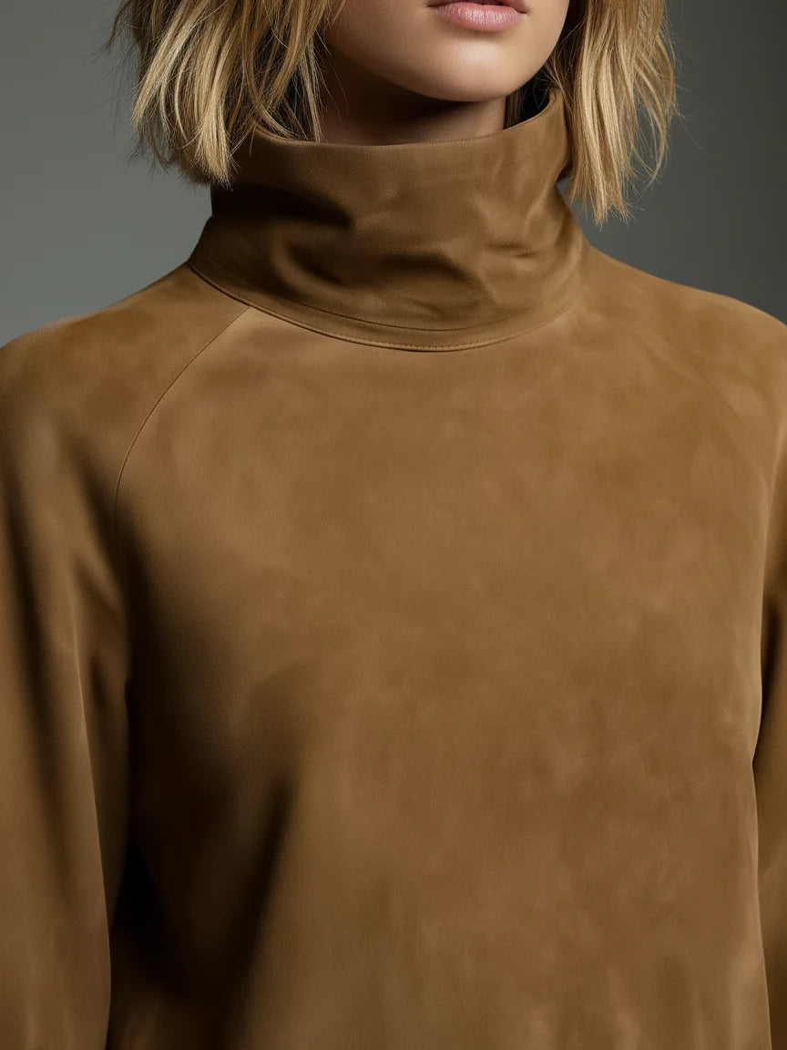 Buy | Loose suede mini dress with high neck